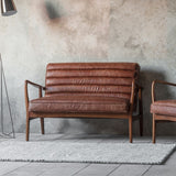 Cruzo 2 Seater Sofa Vintage Brown Leather with Wooden Legs - Maison Rêves UK