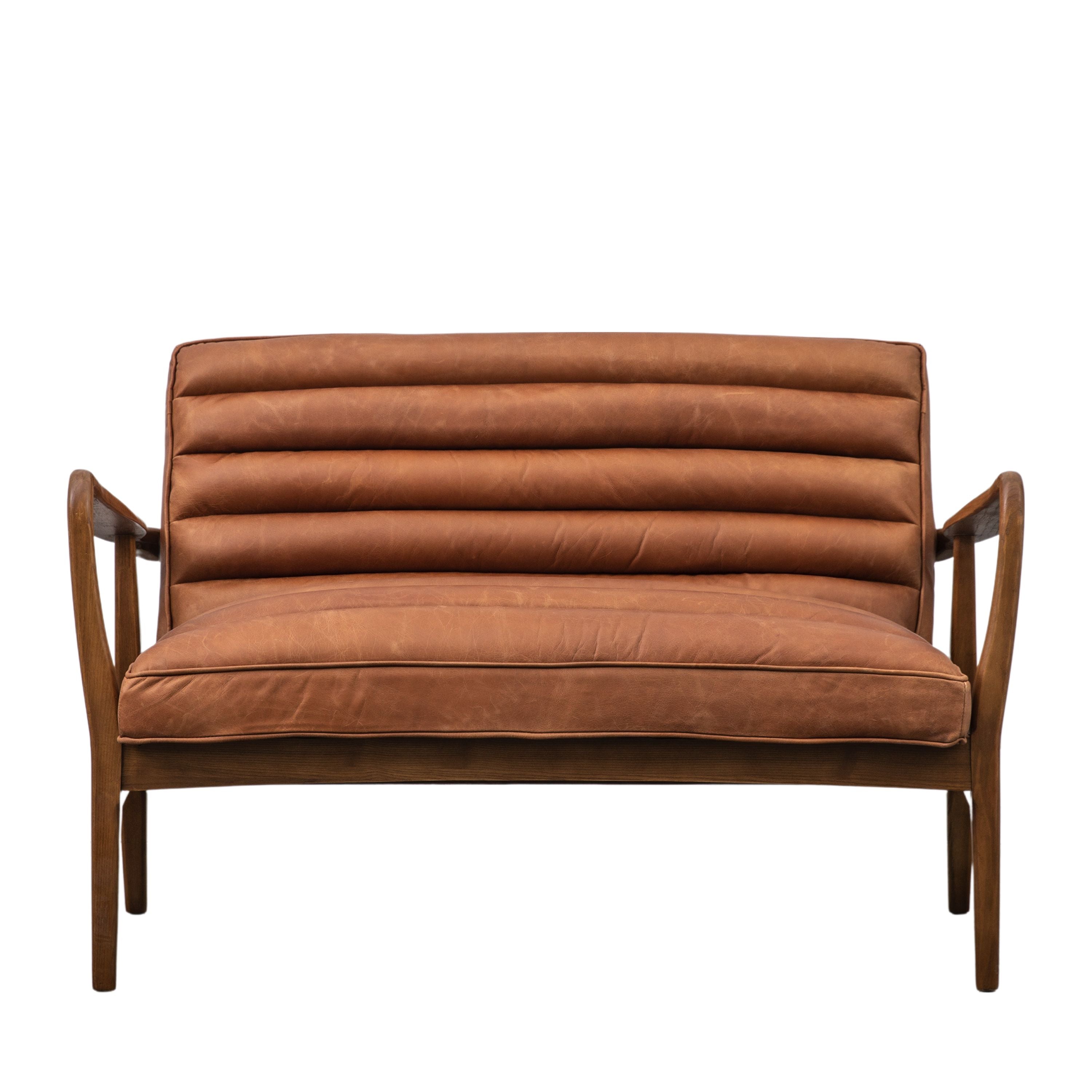 Cruzo 2 Seater Sofa Vintage Brown Leather with Wooden Legs - Maison Rêves UK