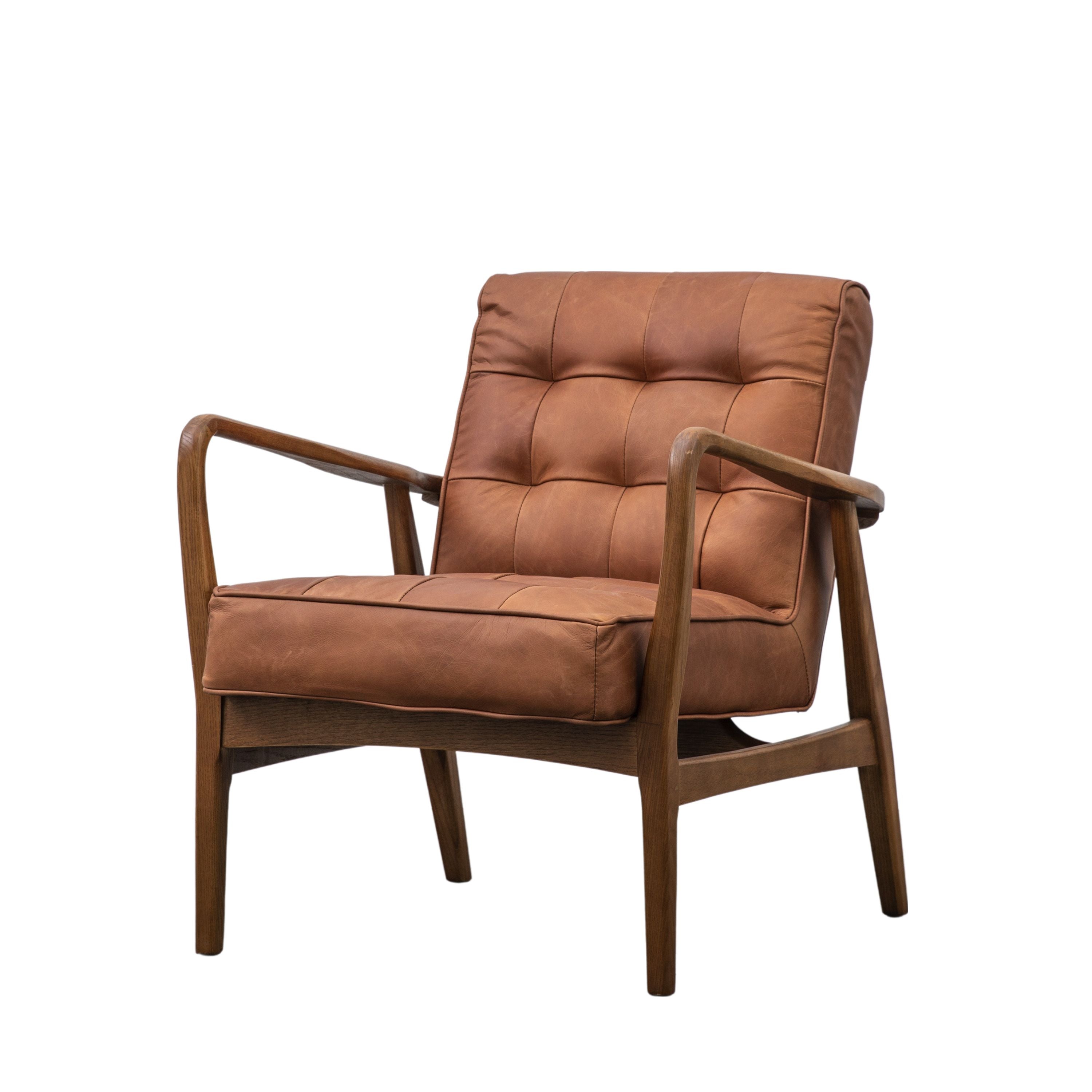 Havenstone Armchair Vintage Brown Leather with Solid Oak Frame - Maison Rêves UK