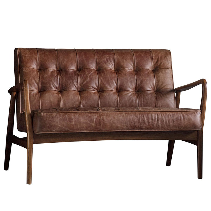 Humber 2 Seater Sofa Vintage Brown Leather and Oak Frame