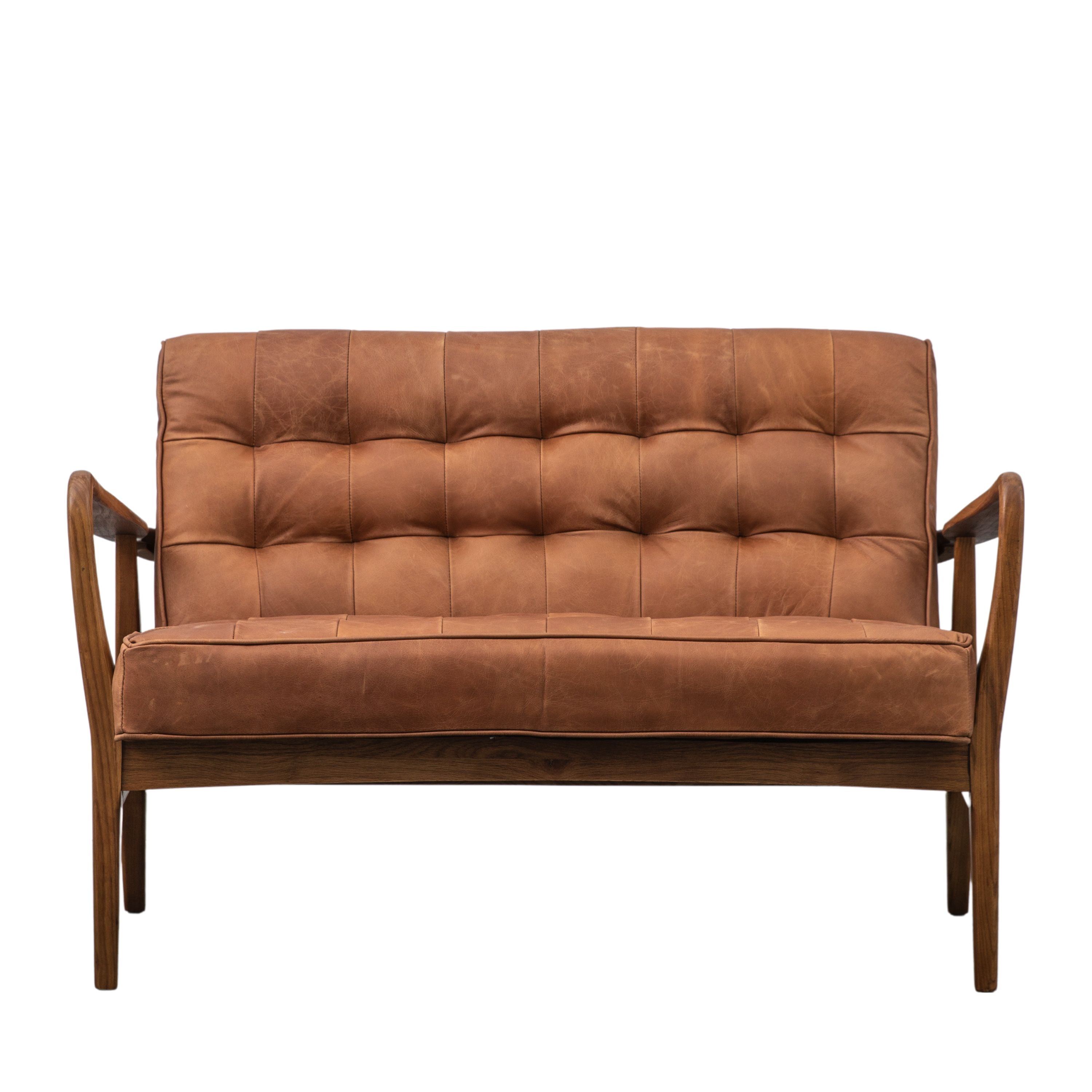 Havenstone 2 Seater Sofa Vintage Brown Leather and Oak Frame - Maison Rêves UK