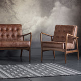 Havenstone 2 Seater Sofa Vintage Brown Leather and Oak Frame - Maison Rêves UK