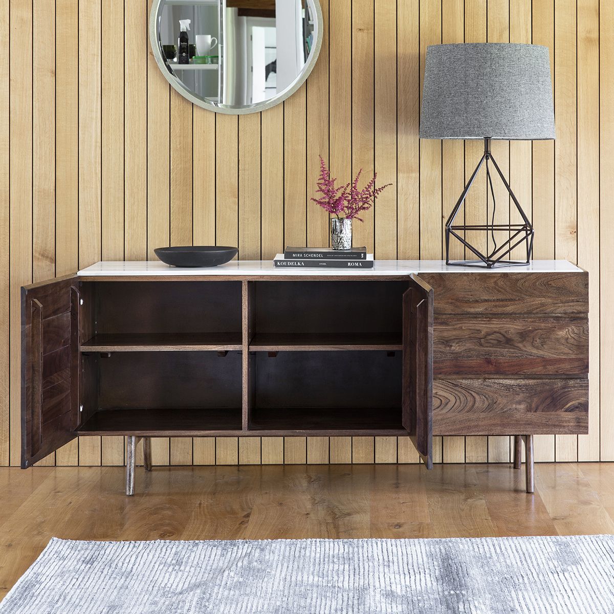Bellavia Acacia Wood Sideboard with Marble Top - Maison Rêves UK