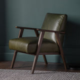 Serenara Armchair Heritage Green Leather with Wooden Frame