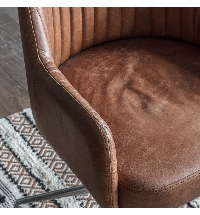Farolina Swivel Chair Vintage Brown Leather - Maison Rêves UK