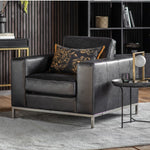 Riverstone Armchair Black Leather with Steel Legs - Maison Rêves UK