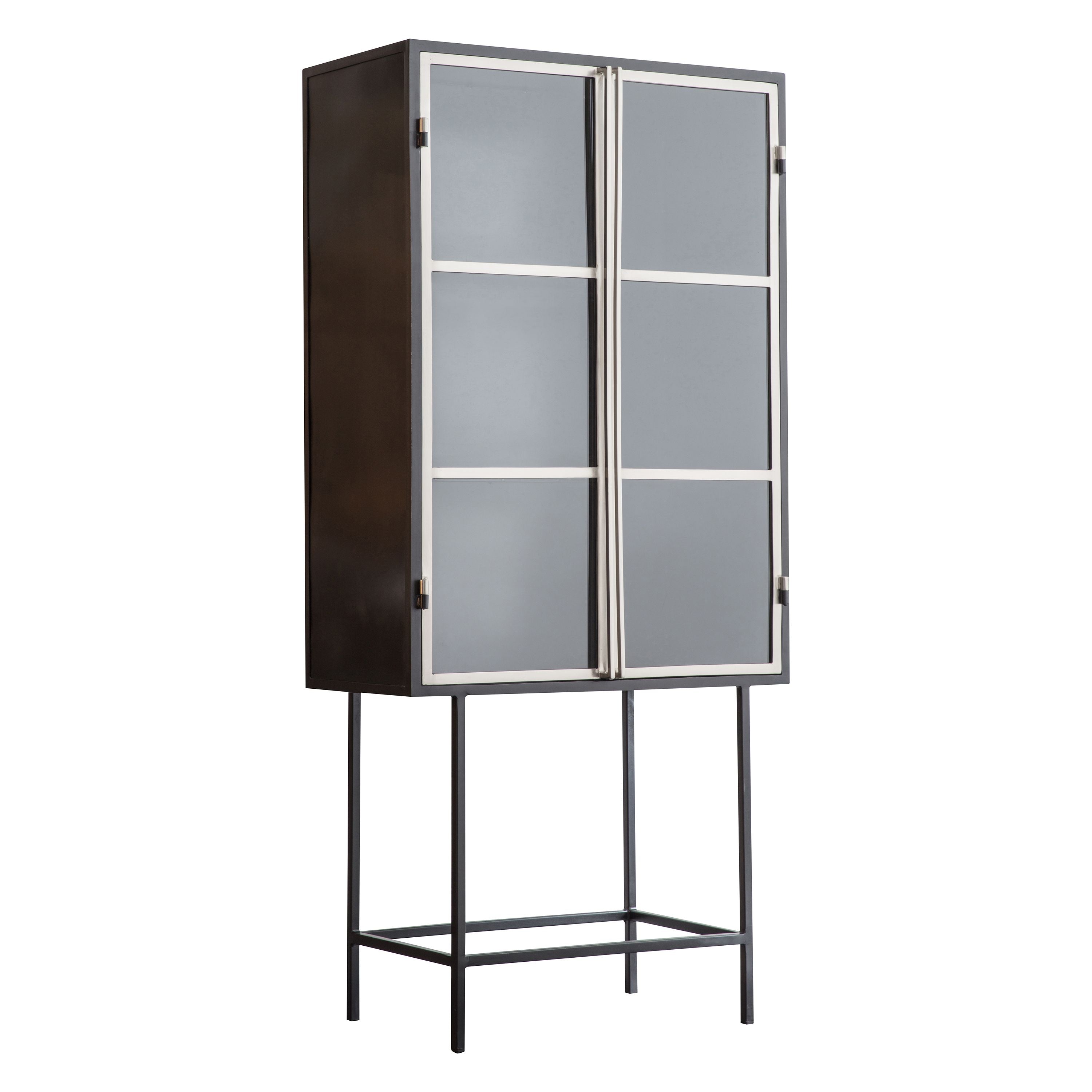 Kilworth Brushed Black Iron Drinks Cabinet with Glass Doors - Maison Rêves UK