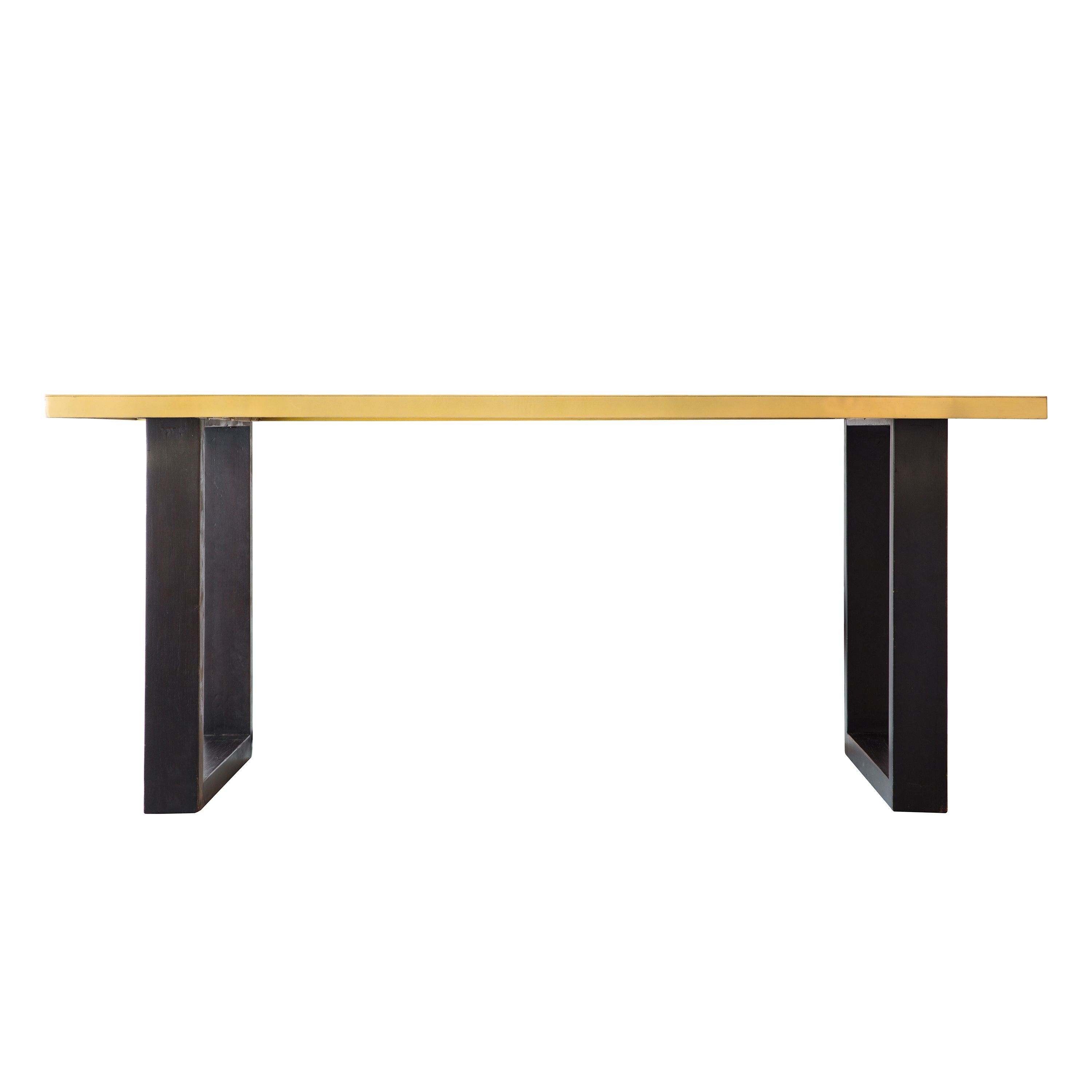 Colwynn Gold Iron Top Dining Table with Mango Wood Base - Maison Rêves UK
