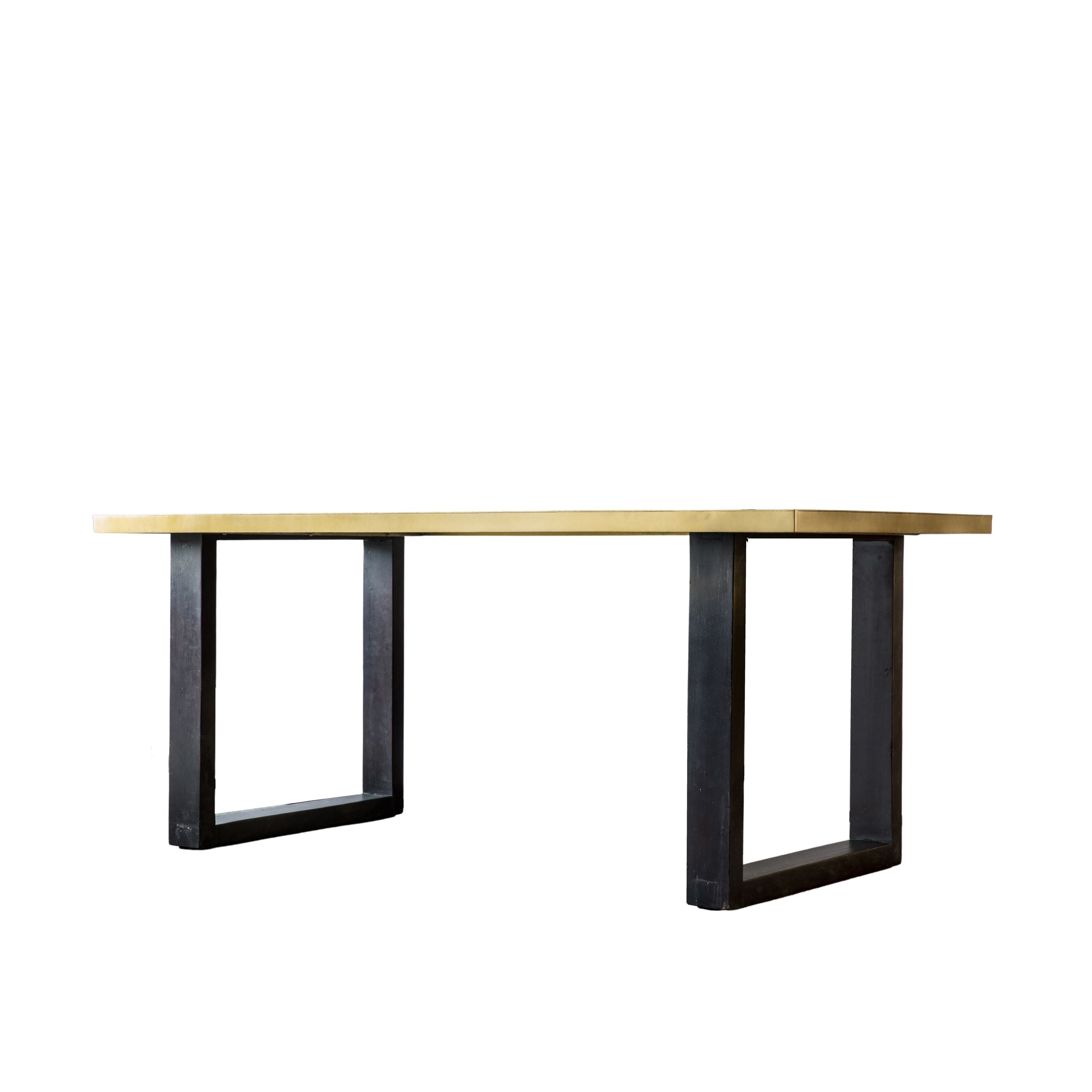 Colwynn Gold Iron Top Dining Table with Mango Wood Base - Maison Rêves UK