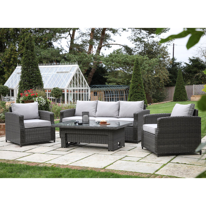 Sovera 3 Seater Outdoor Rattan Dining Set with Rising Table Grey