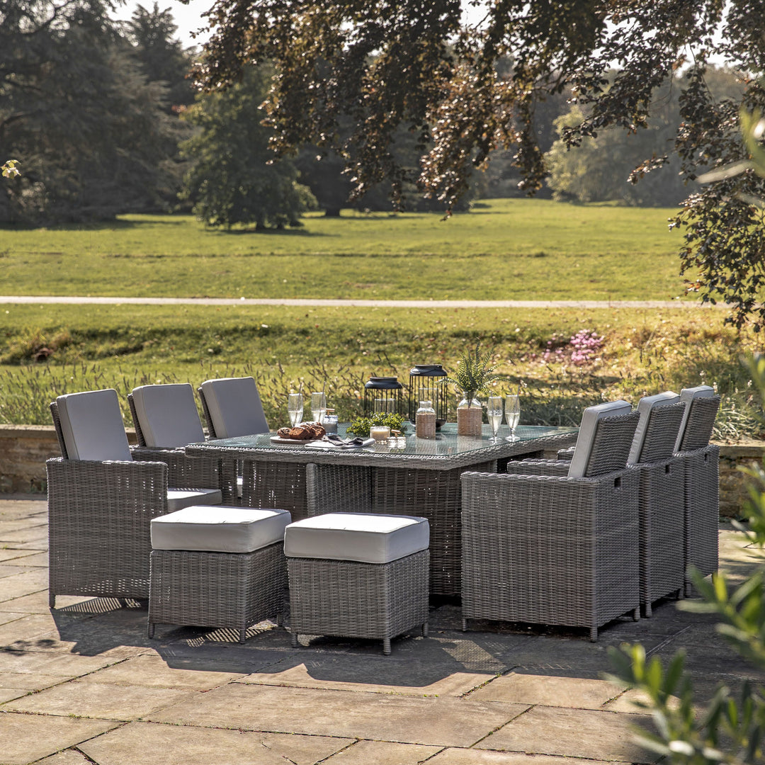 Rondin 10 Seater Cube Outdoor Rattan Dining Set in Grey
