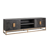 Blackbone Black Oak 4 Door Media Unit with Brass Base and Open Compartment by Richmond Interiors