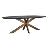 Blackbone Black Rustic Oak Oval Dining Table with Brass Base by Richmond Interiors