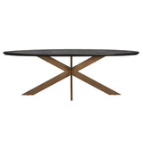 Blackbone Black Rustic Oak Oval Dining Table with Brass Base by Richmond Interiors