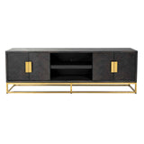 Blackbone Black Oak 4 Door Media Unit with Gold Base and Open Compartment by Richmond Interiors