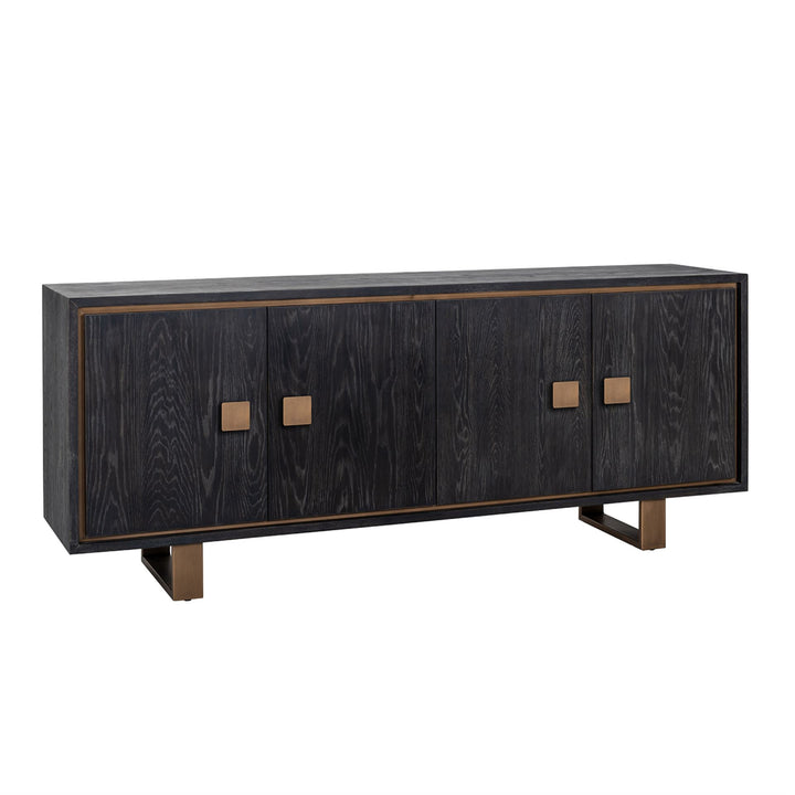 Hunter Black Rustic Oak 4 Door Sideboard with Brushed Gold Base by Richmond Interiors