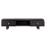 Hunter Black Rustic Oak 2 Drawer Media Unit with Brushed Gold Base by Richmond Interiors