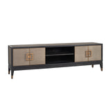 Bloomingville Leather 4 Door Media Unit with Black Oak Wood Frame by Richmond Interiors