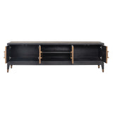 Bloomingville Leather 4 Door Media Unit with Black Oak Wood Frame by Richmond Interiors