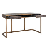 Classio 2 Drawer Desk in Leather with Brushed Gold Frame by Richmond Interiors