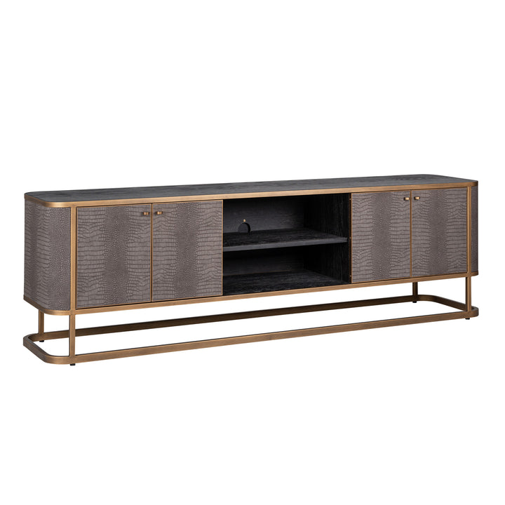 Classio Media Unit in Leather with Brushed Gold Accent by Richmond Interiors