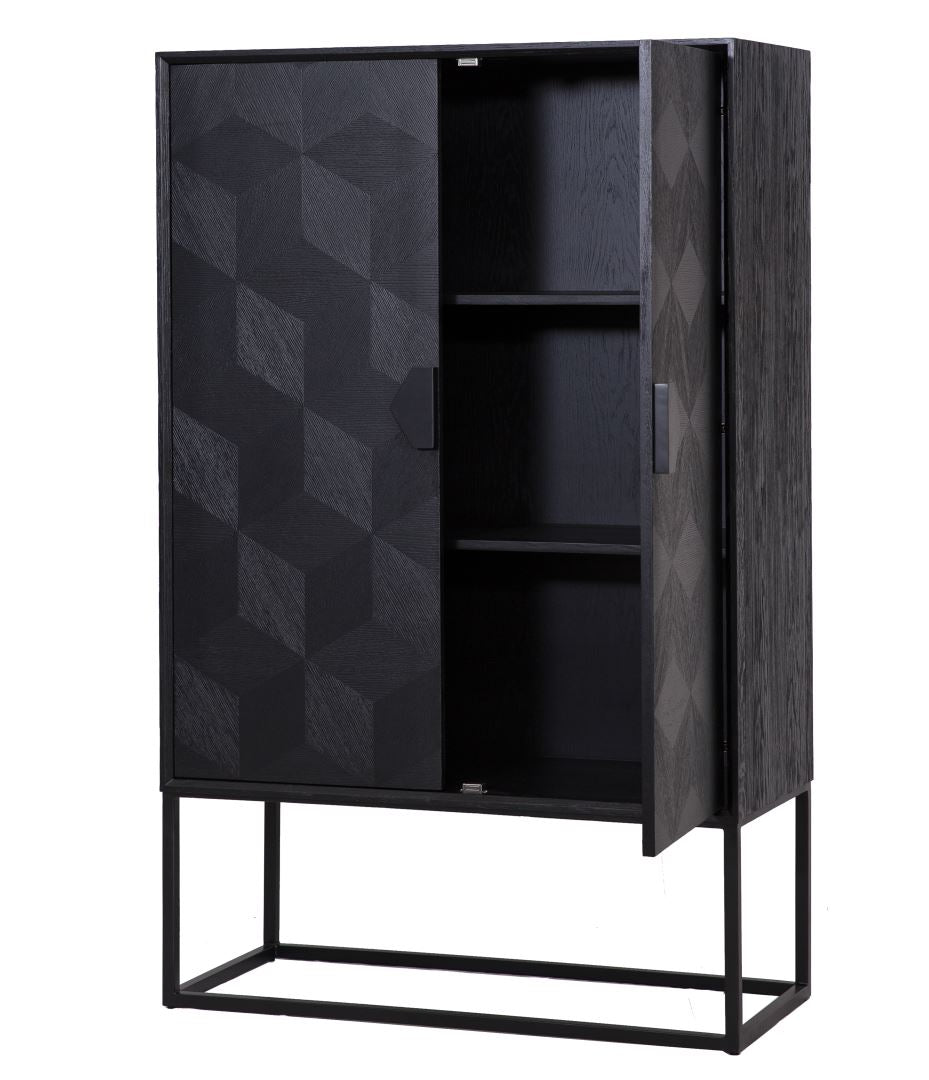Blax 2 Door Black Wood Cabinet with Black Iron Base by Richmond Interiors