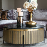Ironville Circular Gold Coffee Table with Black Marble Top by Richmond Interiors