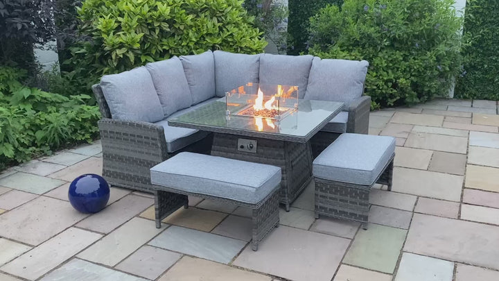 Amalfi Outdoor Garden Casual Dining Firepit Set in Dark Grey Rattan