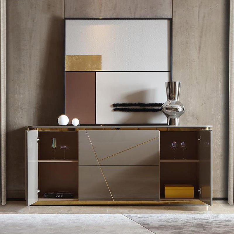 Chelsea Grey Gloss Sideboard with Gold Inlay by Berkeley Designs - Maison Rêves UK