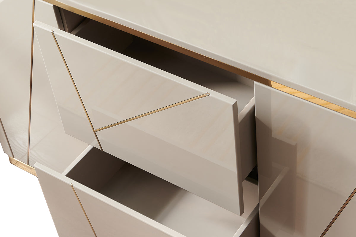 Chelsea Grey Gloss Sideboard with Gold Inlay by Berkeley Designs - Maison Rêves UK