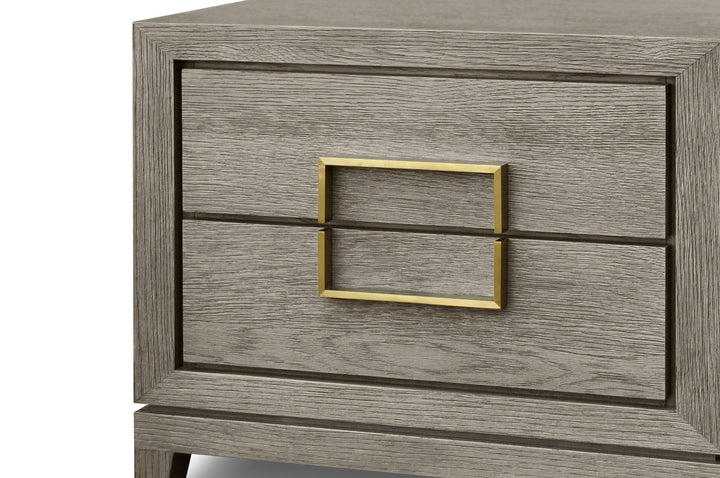 2-Drawer Bedside Cabinet Grey Oak Veneer with Gold Handles - interitower