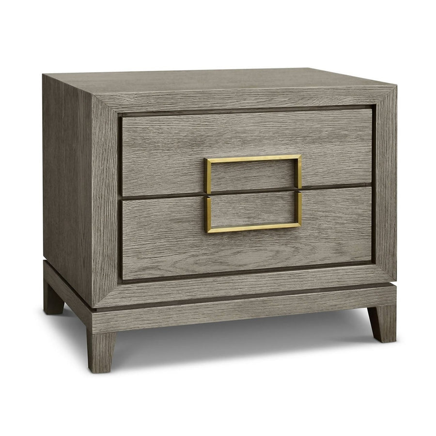 2-Drawer Bedside Cabinet Grey Oak Veneer with Gold Handles - interitower