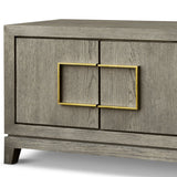 Media Unit with Grey/Taupe Coloured Oak Veneer and Gold Handles - interitower