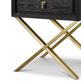 Oxford 1-Drawer Side Table Textured Espresso Oak with Gold Handles - interitower