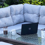Amalfi Adjustable Casual Outdoor Garden Dining Set in Dark Grey Rattan with Rising Table