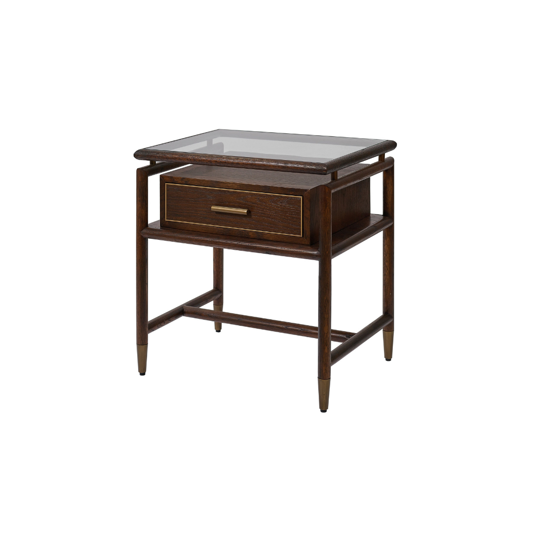 Avignon Rich Brown Oak Side Table/Bedside Table with Glass Top by Mindy Brownes