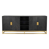 Blackbone Black Oak 4 Door Sideboard with Gold Base and Open Compartment by Richmond Interiors