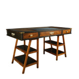 Navigator's Desk in Honey Distress Wood, Black by Authentic Models