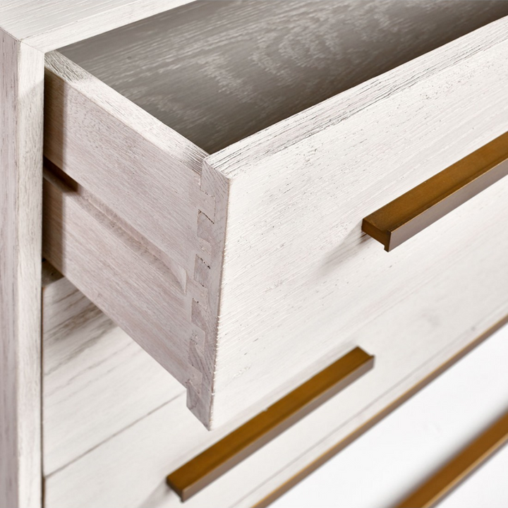 Martos White Oak Chest of Drawers with Gold Metal Base