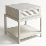 Malaga Off White Oak Bedside Table with Wooden Base