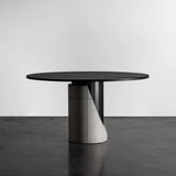 Sharp Concrete and Metal Dining Table with Deep Matte Black Top by Lyon Beton