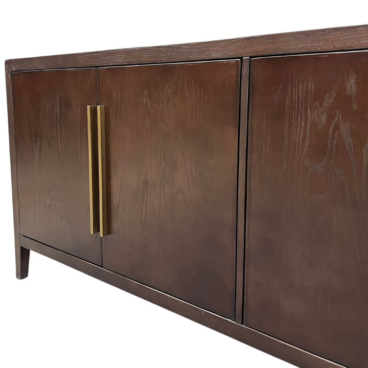 Bayeux 4-Door Brushed Brown Solid Oak Sideboard with Brass Handles
