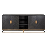 Blackbone Black Oak 4 Door Sideboard with Brass Base and Open Compartment by Richmond Interiors