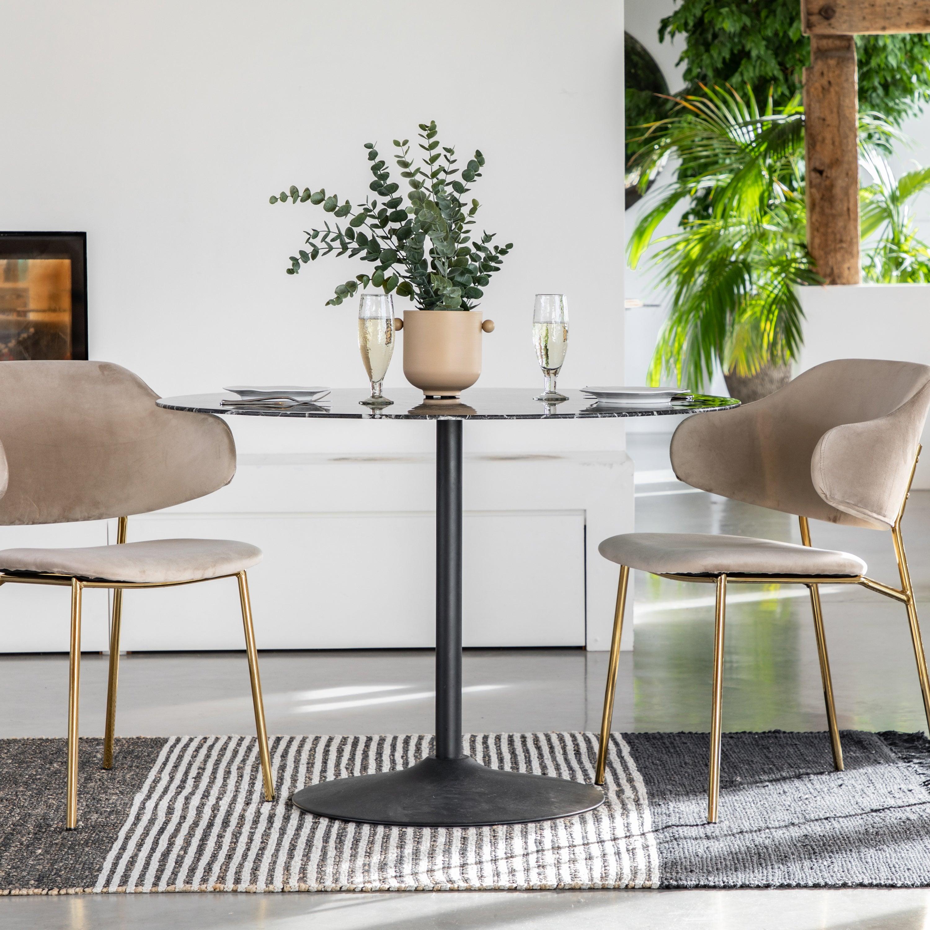 Ambra Iron Base Dining Table Black Effect - Maison Rêves UK