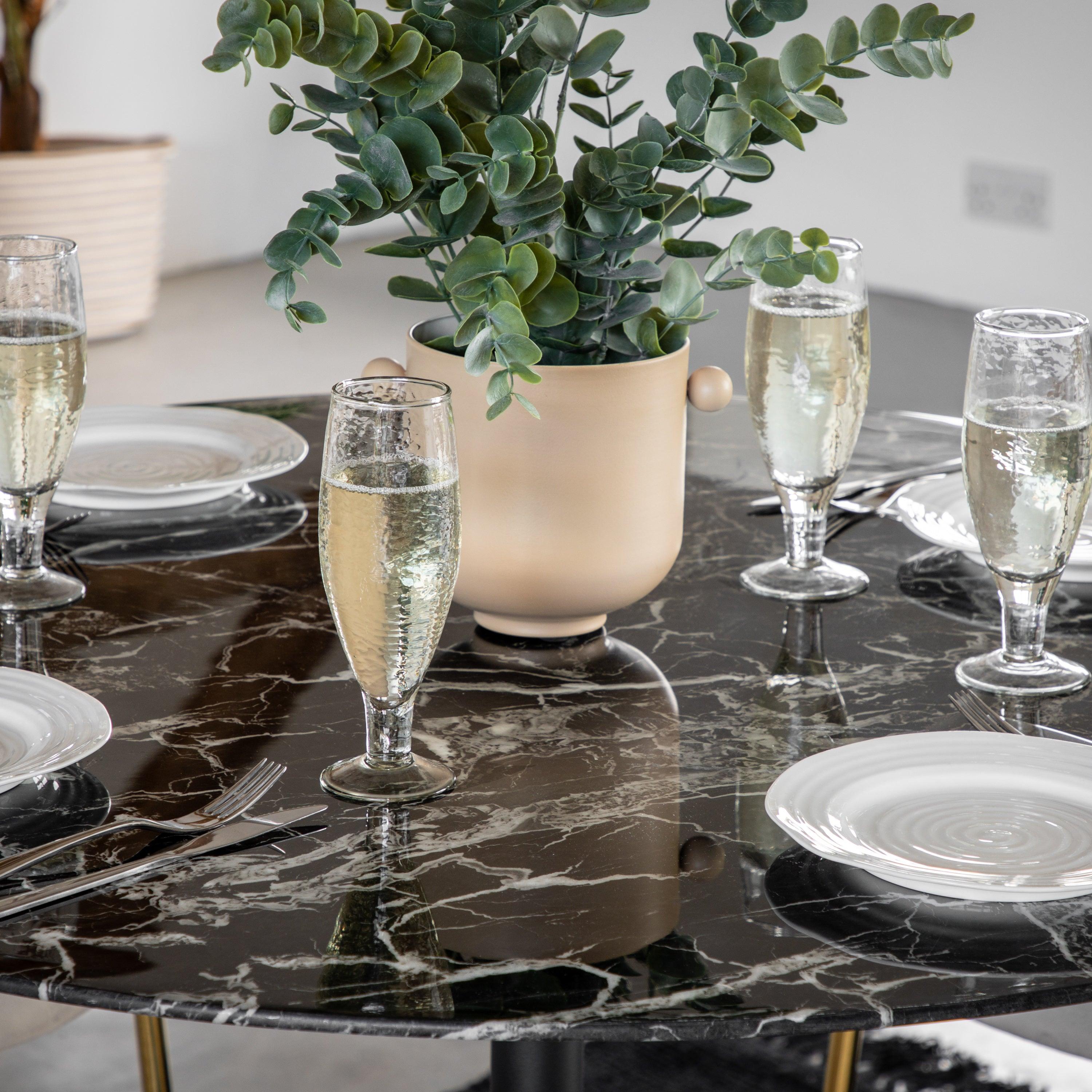 Ambra Iron Base Dining Table Black Effect - Maison Rêves UK