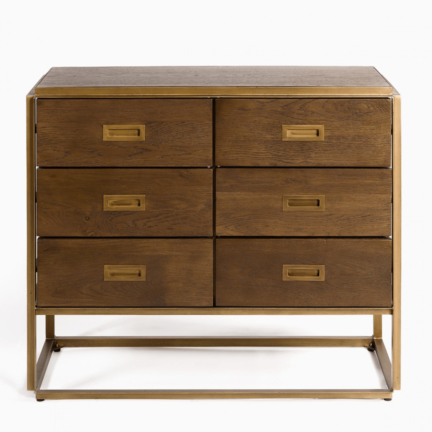 Ardales Brown Oak Chest of Drawers with Gold Metal Base - Maison Rêves UK