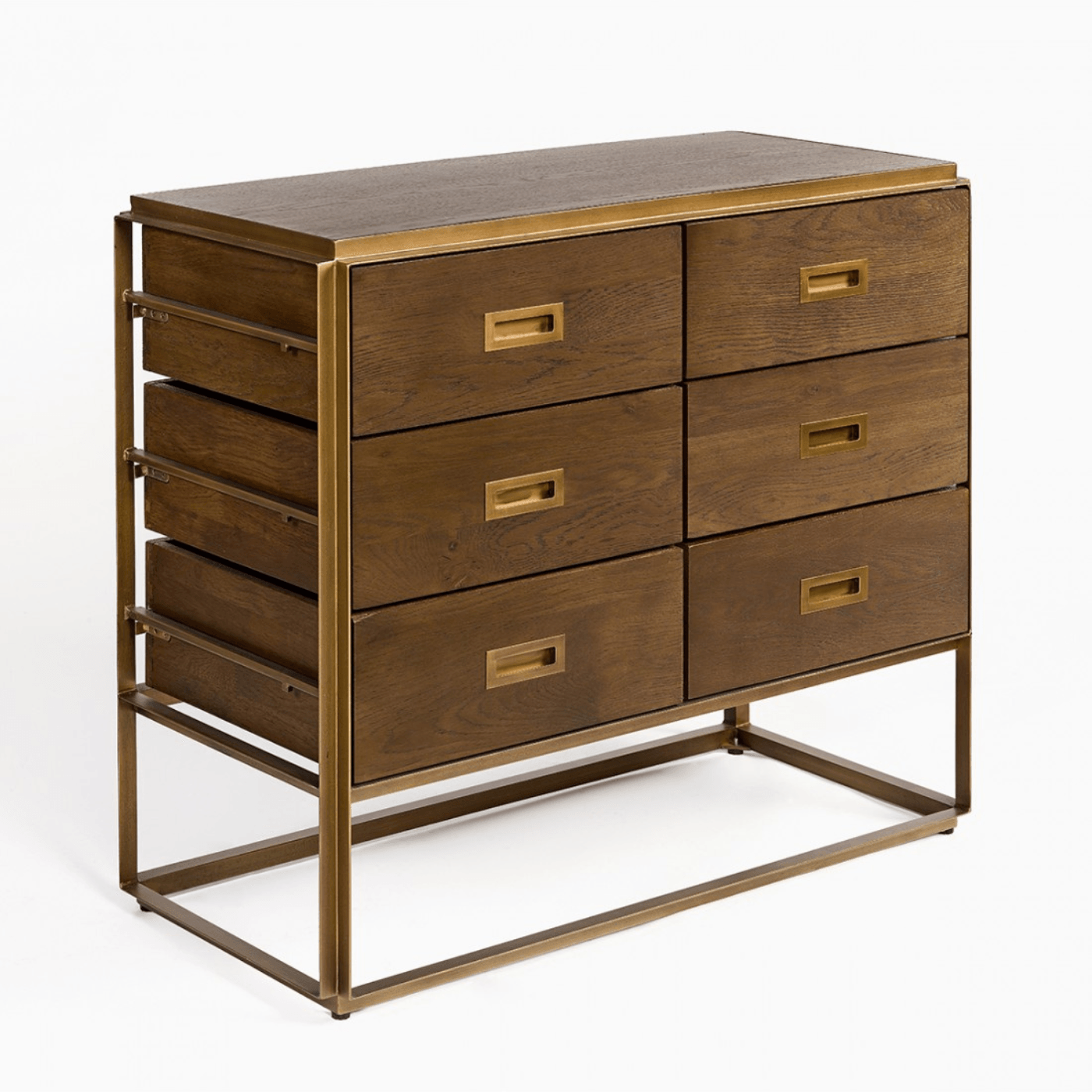 Ardales Brown Oak Chest of Drawers with Gold Metal Base - Maison Rêves UK