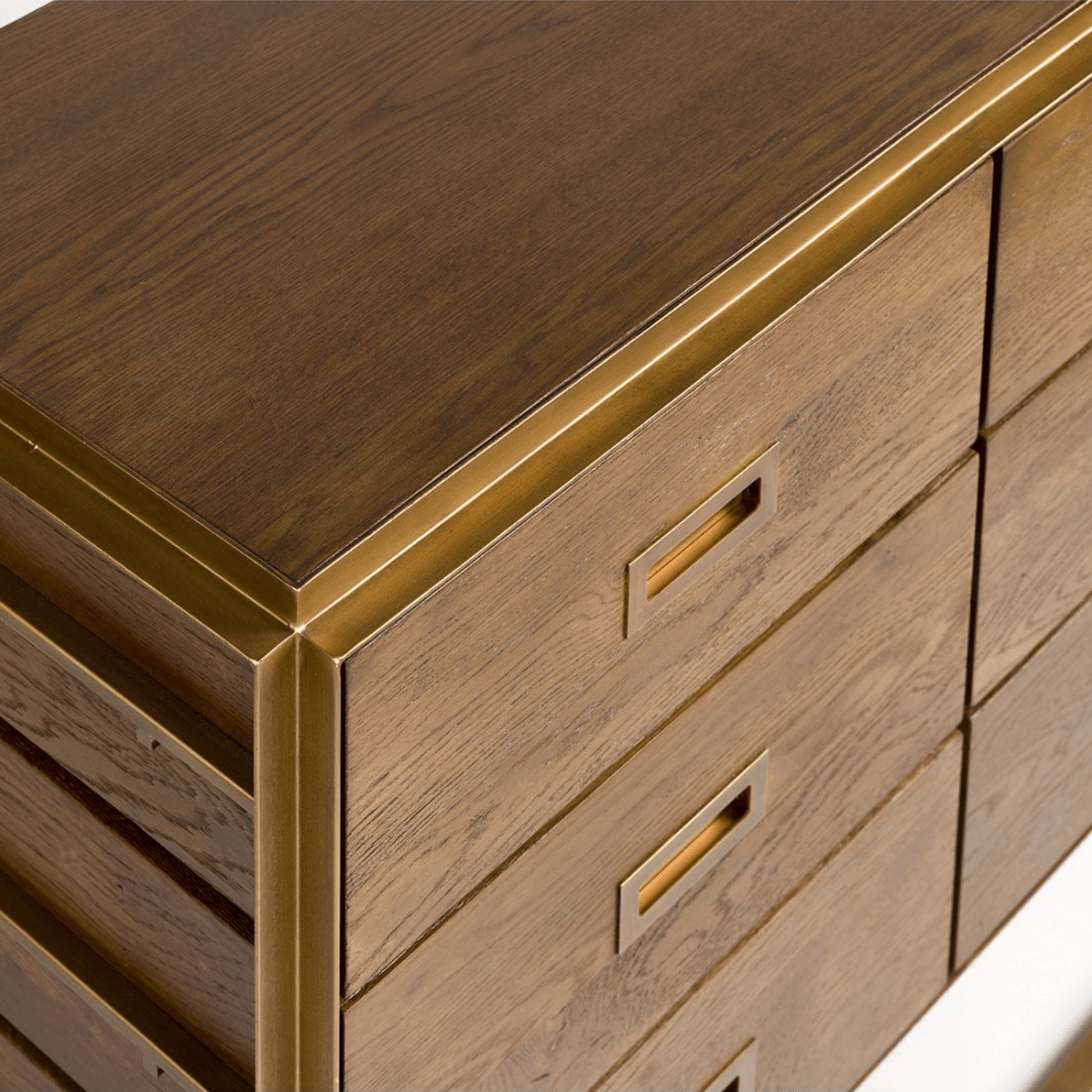 Ardales Brown Oak Chest of Drawers with Gold Metal Base - Maison Rêves UK