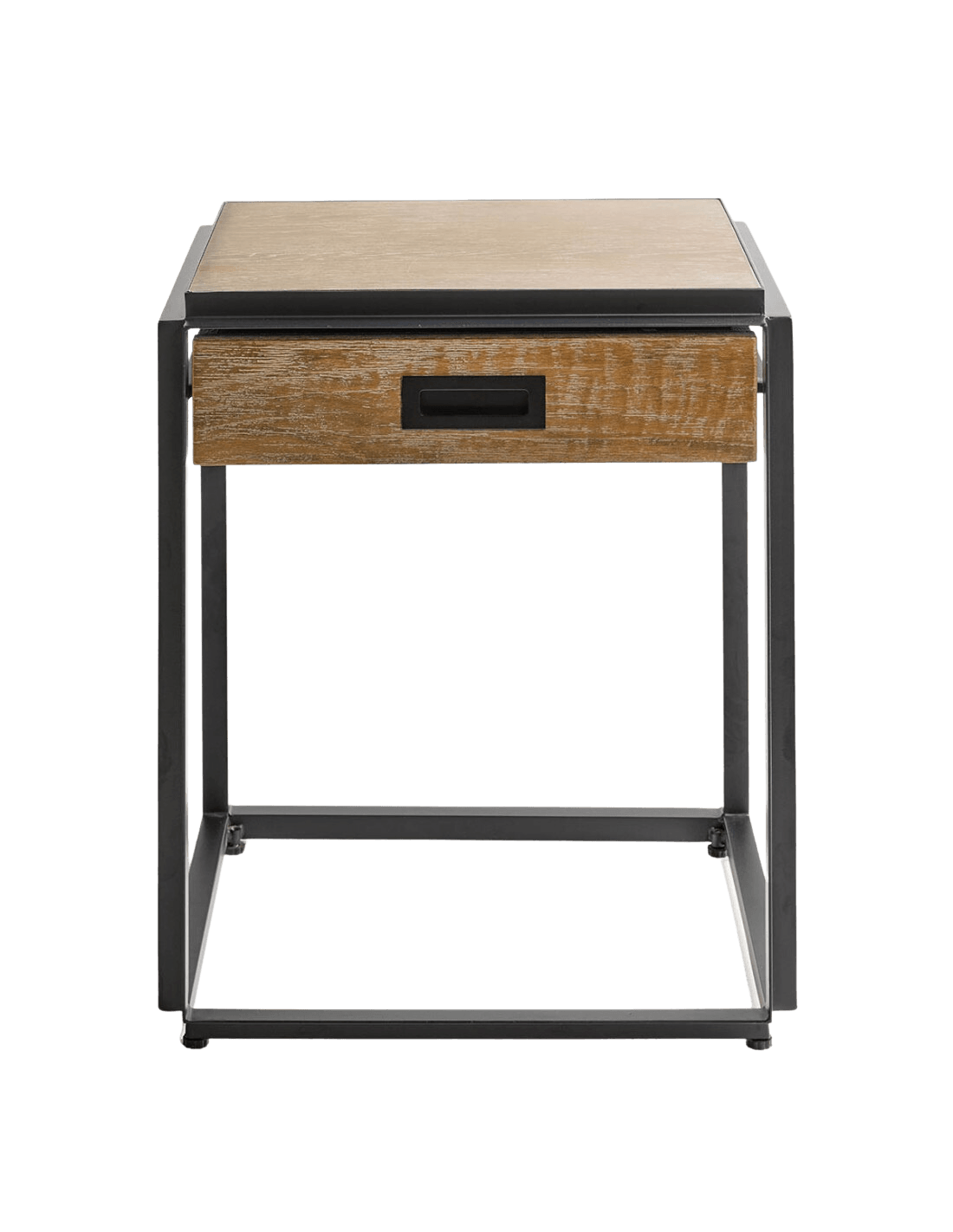 Ardales Natural Oak Bedside Table with Black Metal Base - Maison Rêves UK