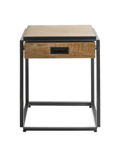 Ardales Natural Oak Bedside Table with Black Metal Base - Maison Rêves UK